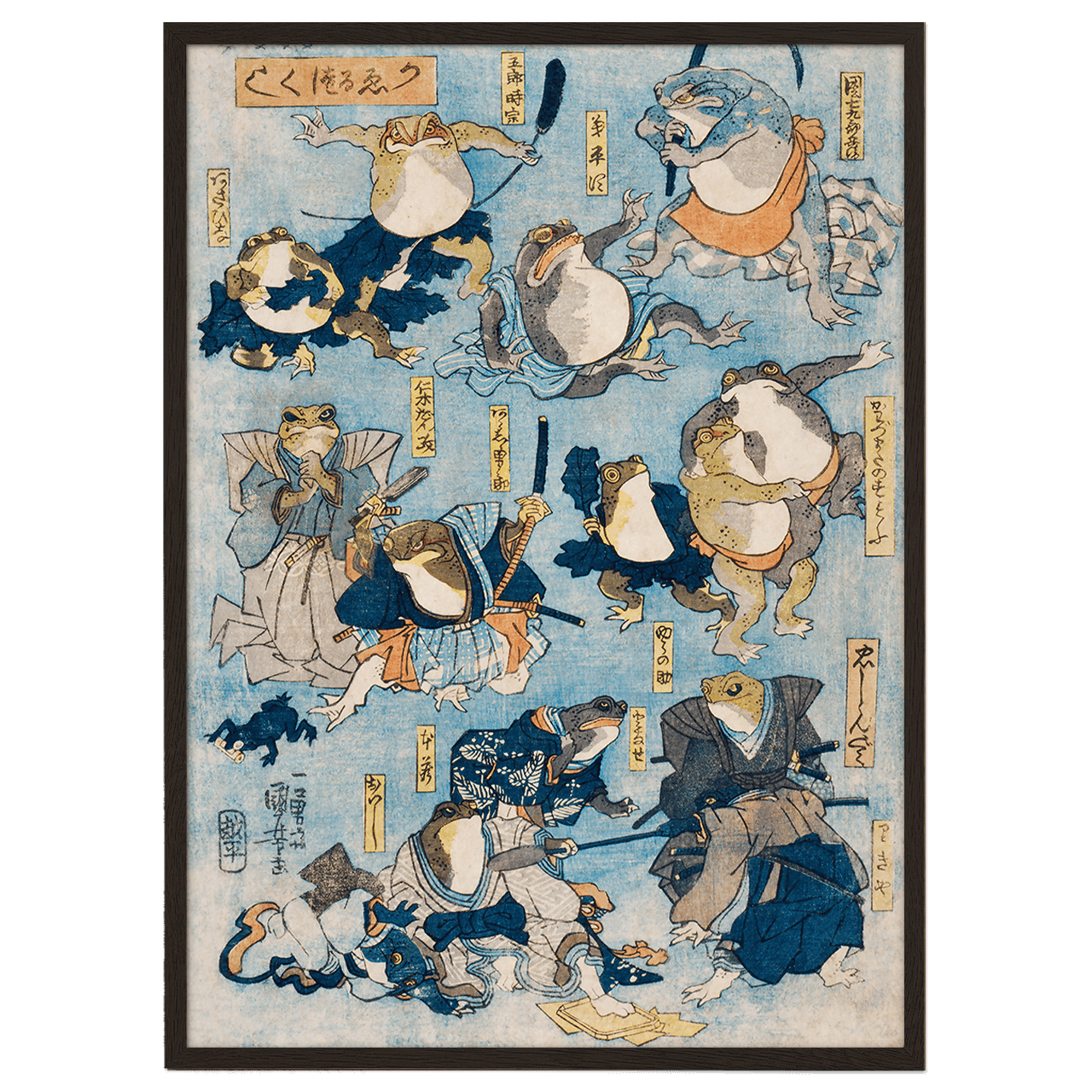 Famous Heroes of the Kabuki Stage Played by Frogs