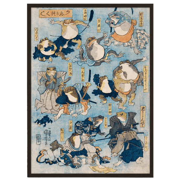 Famous Heroes of the Kabuki Stage Played by Frogs