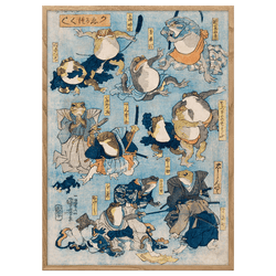 Famous Heroes of the Kabuki Stage Played by Frogs