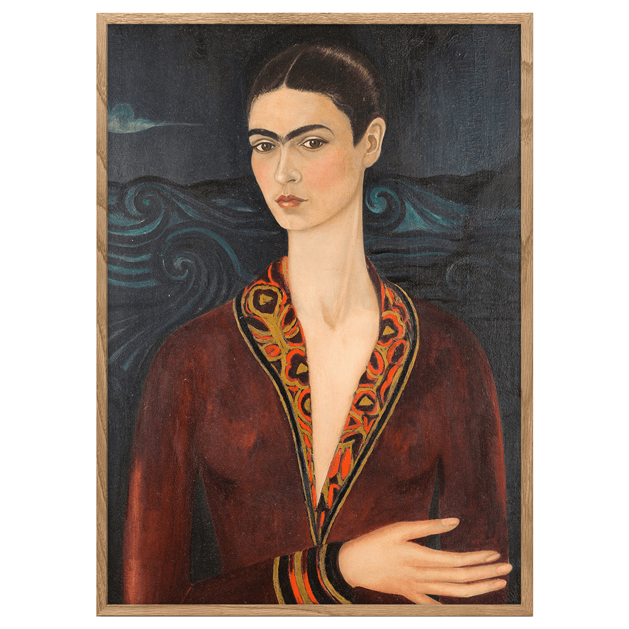 Self-portrait wearing a velvet dress by Frida Kahlo