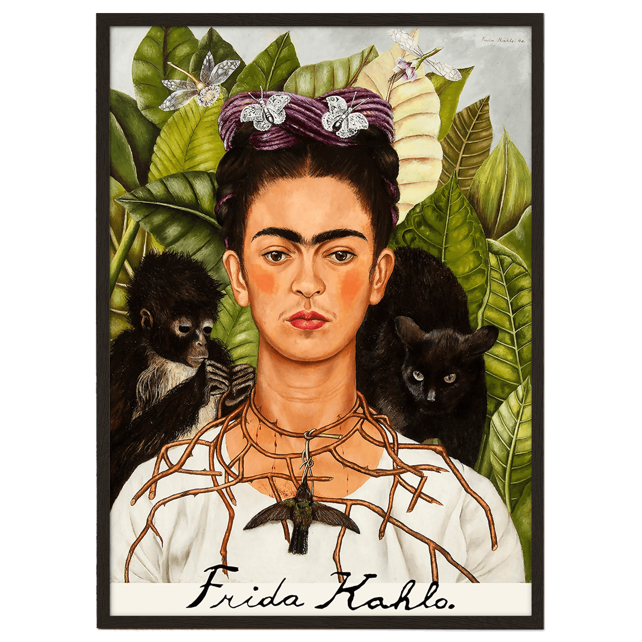 Self-portrait with thorn necklace and hummingbird by Frida Kahlo