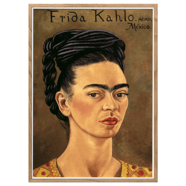 Self-portrait in red and gold dress by Frida Kahlo